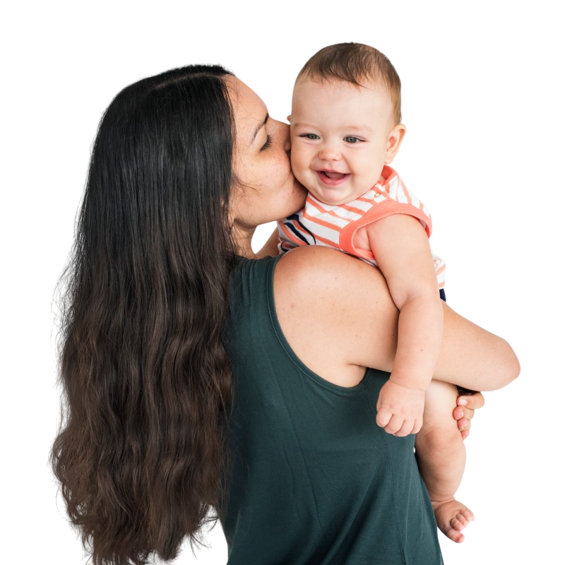 smiling mother with baby at Brooklyn doctor's office